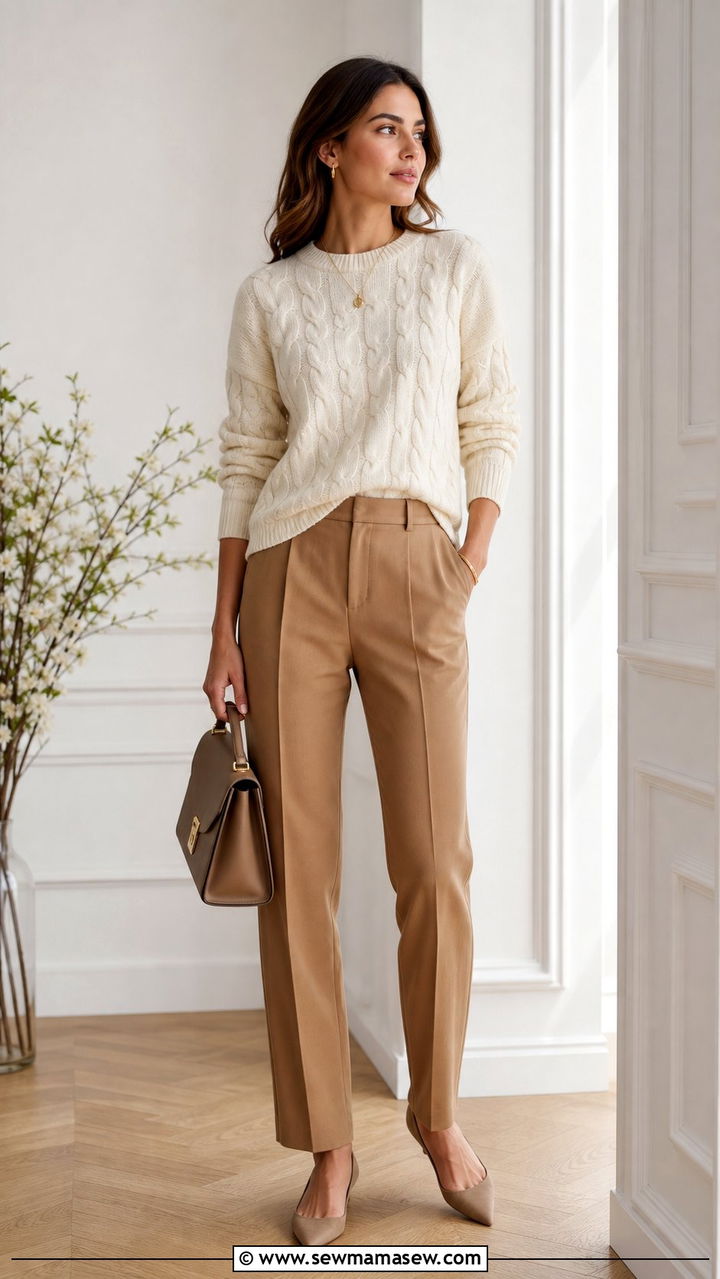 Cable Knit Sweater And Tailored Trousers - 25 spring outfit ideas Pinterest