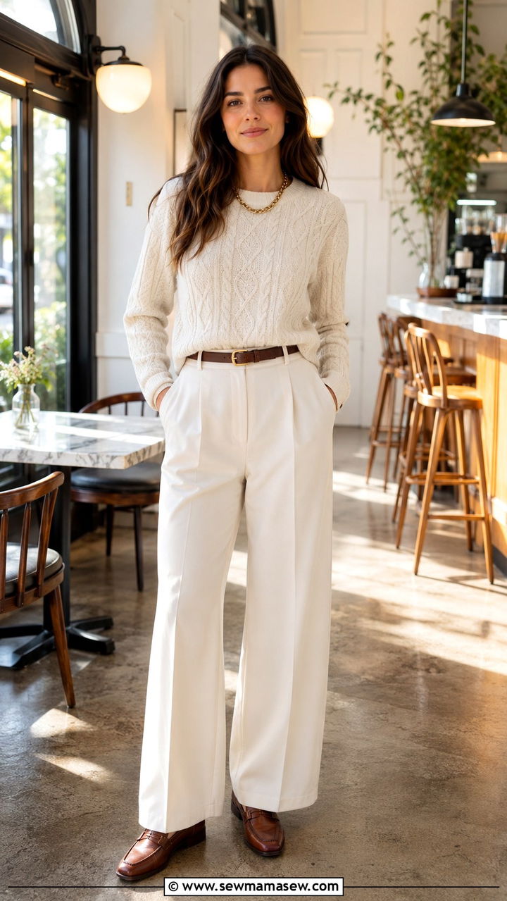Cable Knit Sweater Tailored Trousers Look - 30 old money outfits aesthetic