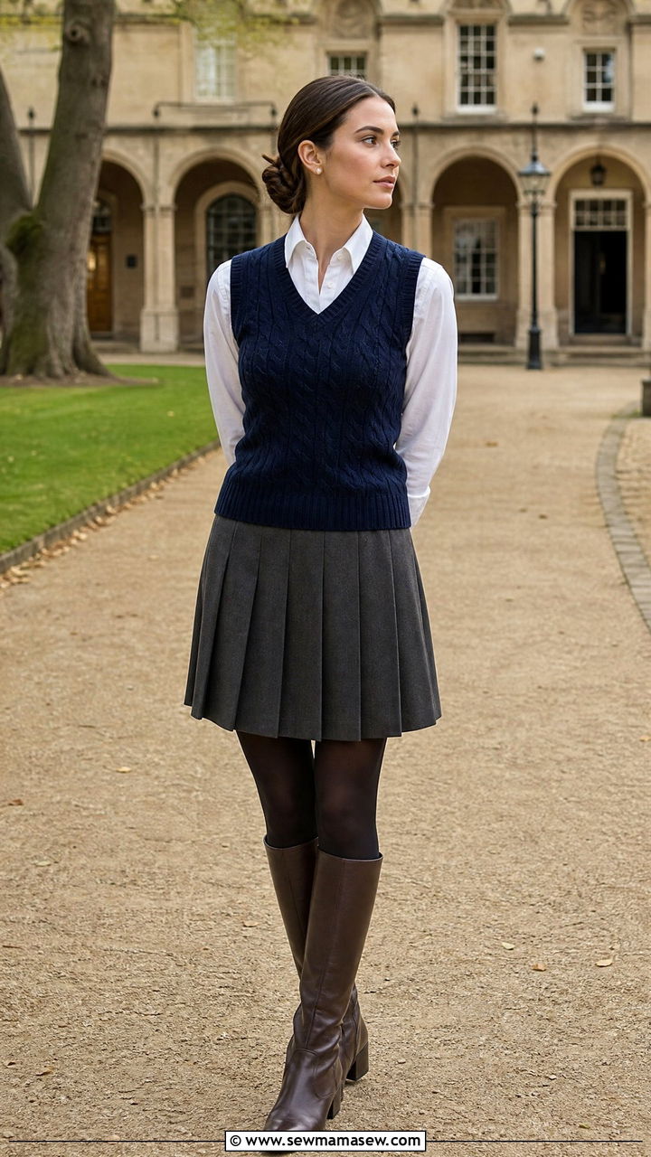 Cable Knit Sweater Vest Outfit With Oxford Shirt - 25 Old money outfit ideas equestrian
