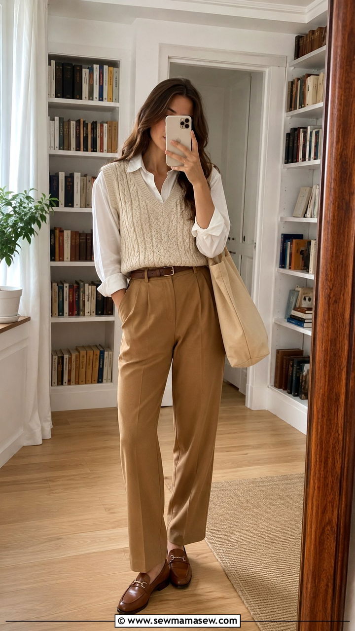Cable Knit Sweater Vest Over White Button Down Outfit Light Academia - 30 casual light academia outfits