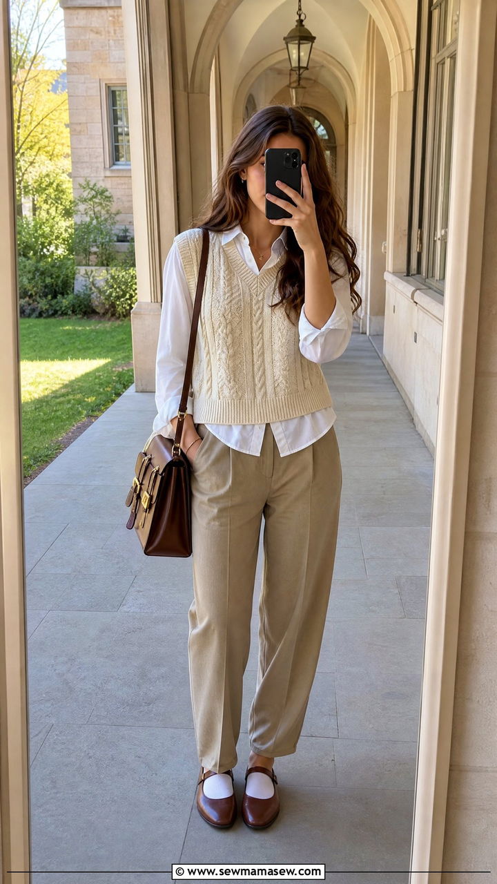 Cable Knit Sweater Vest With Mary Janes - 25 Spring outfits with mary janes