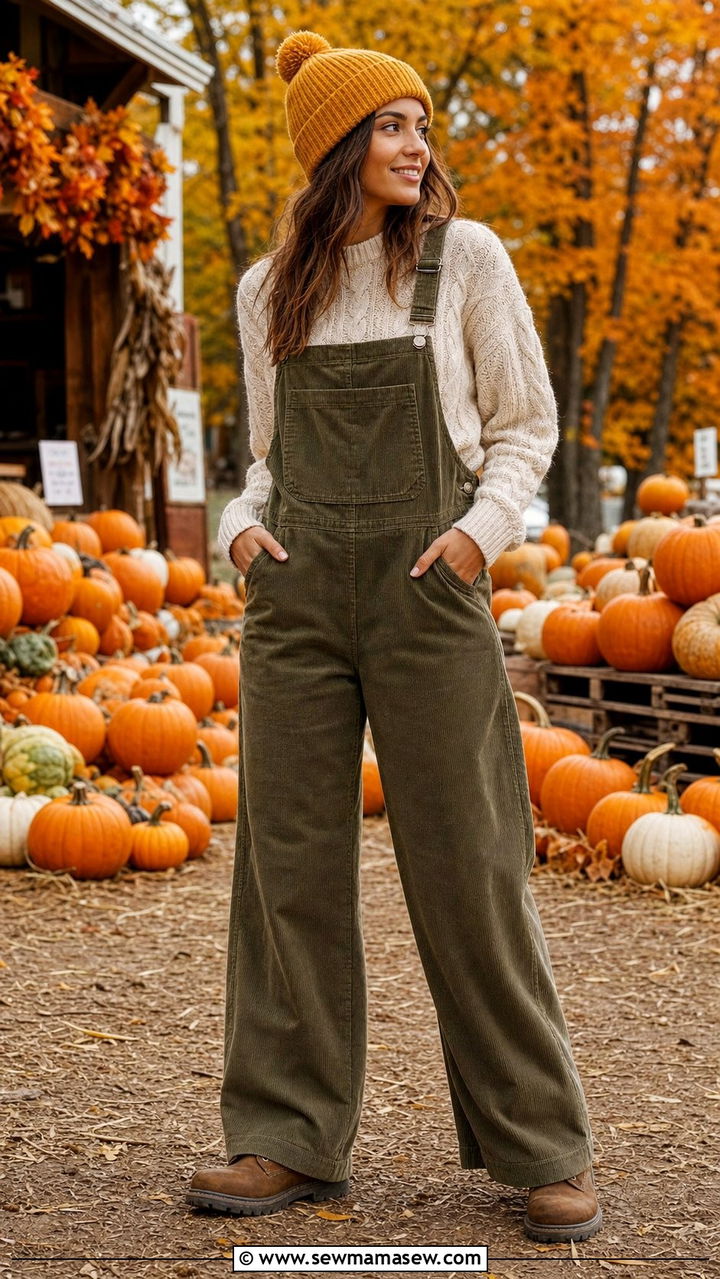 Cable Knit Sweater With Corduroy Overalls - 25 Cottagecore outfits 2026