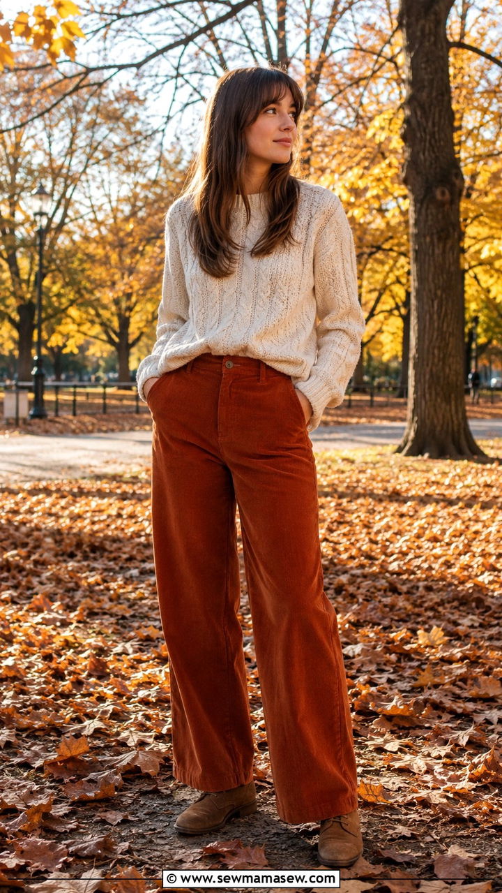 Cable Knit Sweater With Corduroy Pants and Suede Oxford Shoes - 30 casual preppy outfits