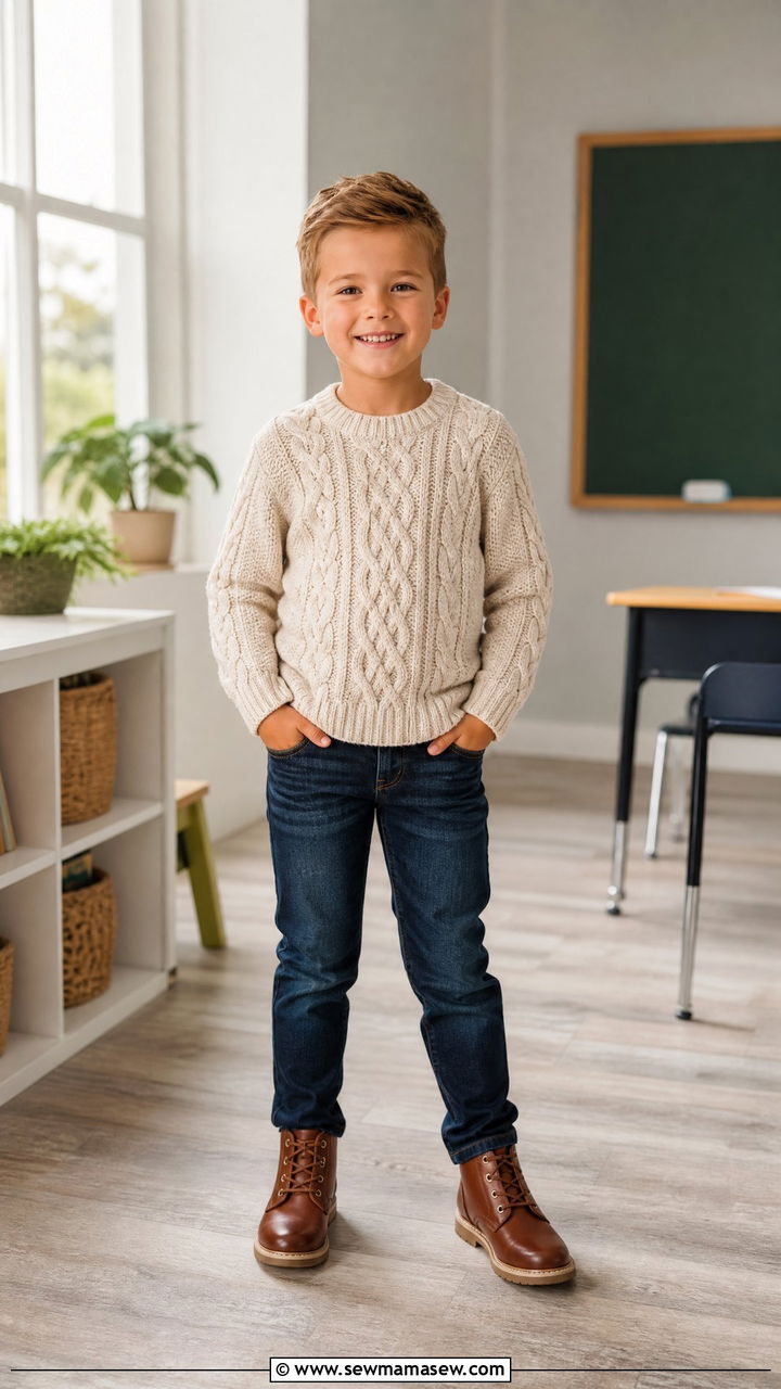 Cable Knit Sweater With Jeans - 30 Elementary school picture day outfit ideas