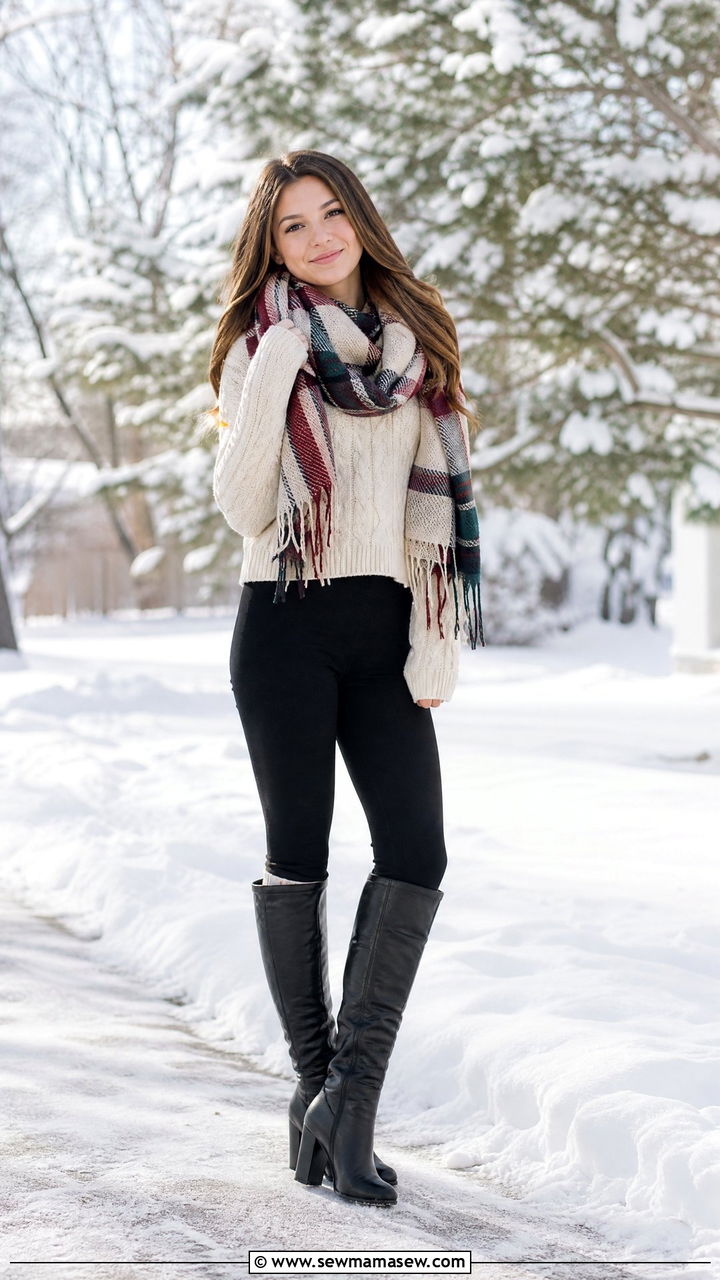Cable Knit Sweater With Leggings And Tall Boots - 25 Petite outfit ideas for teens