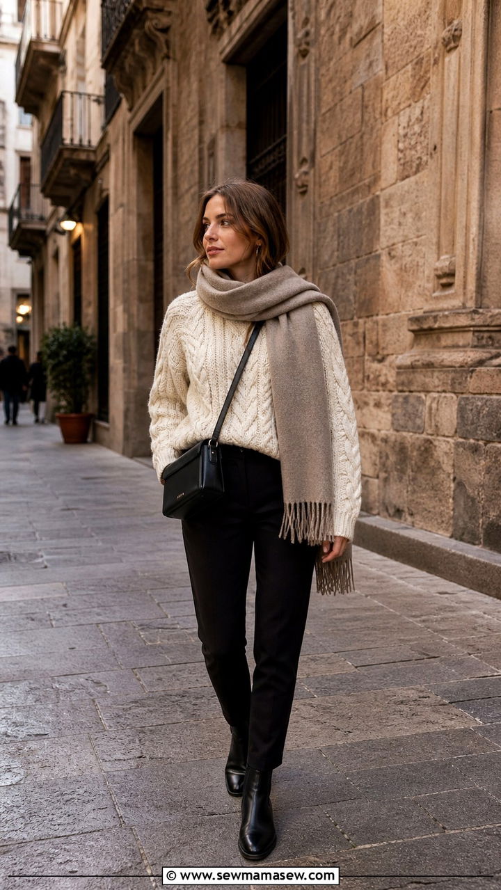 Cable Knit Sweater With Slim Trousers And Chelsea Boots - 40 What to wear in Barcelona