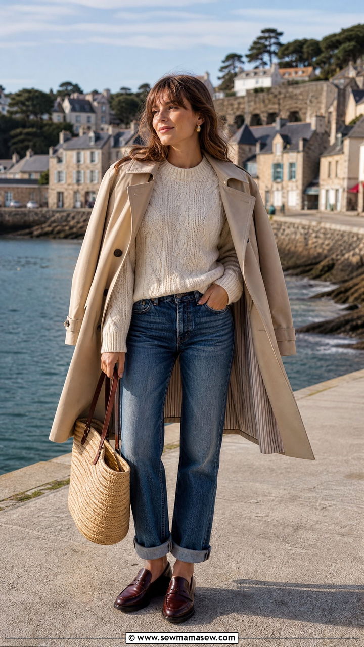 Cable Knit Sweater With Straight Jeans Outfit - 30 French girl outfit ideas with jeans