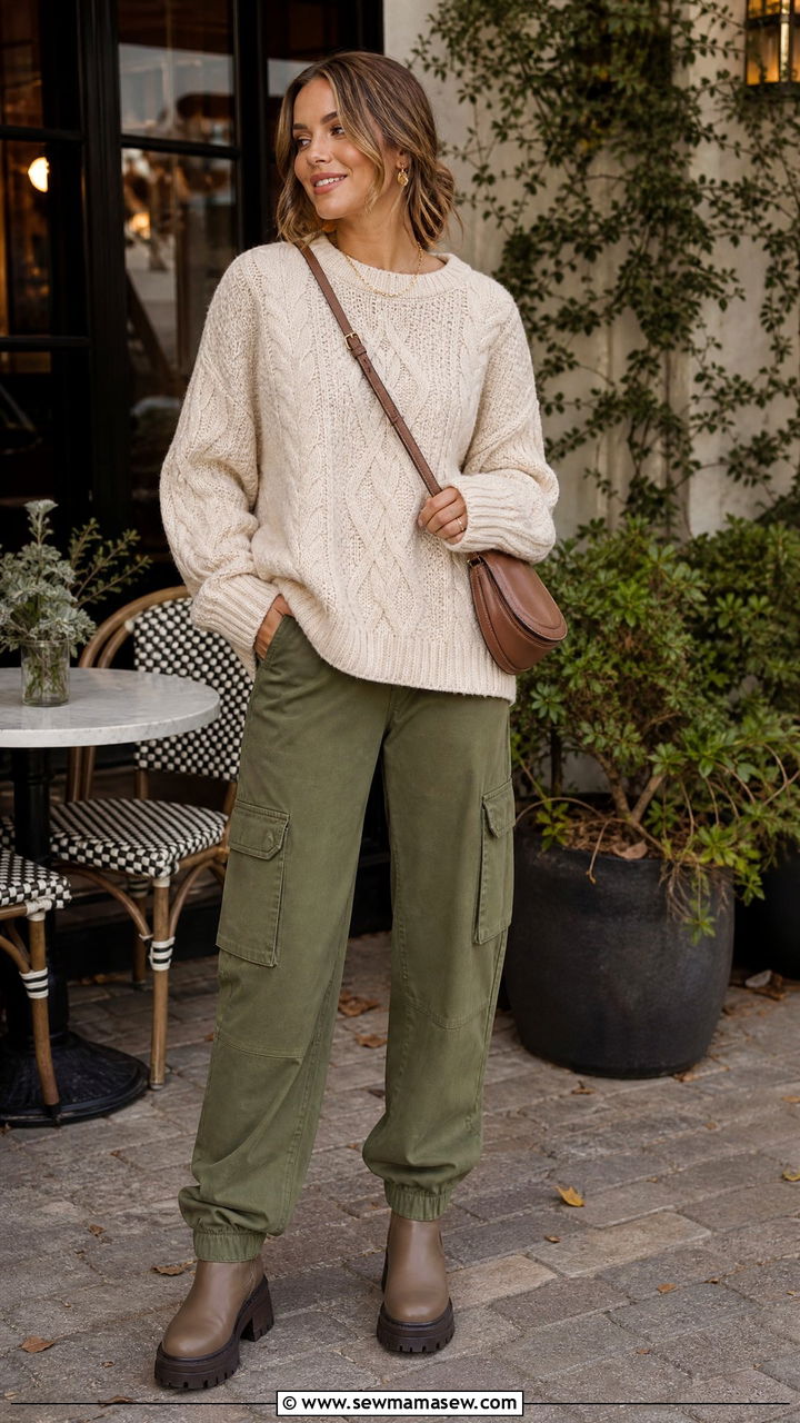 Cable Knit Sweater and Cargo Pants Casual Outfit 2026 - 25 casual outfits 2026