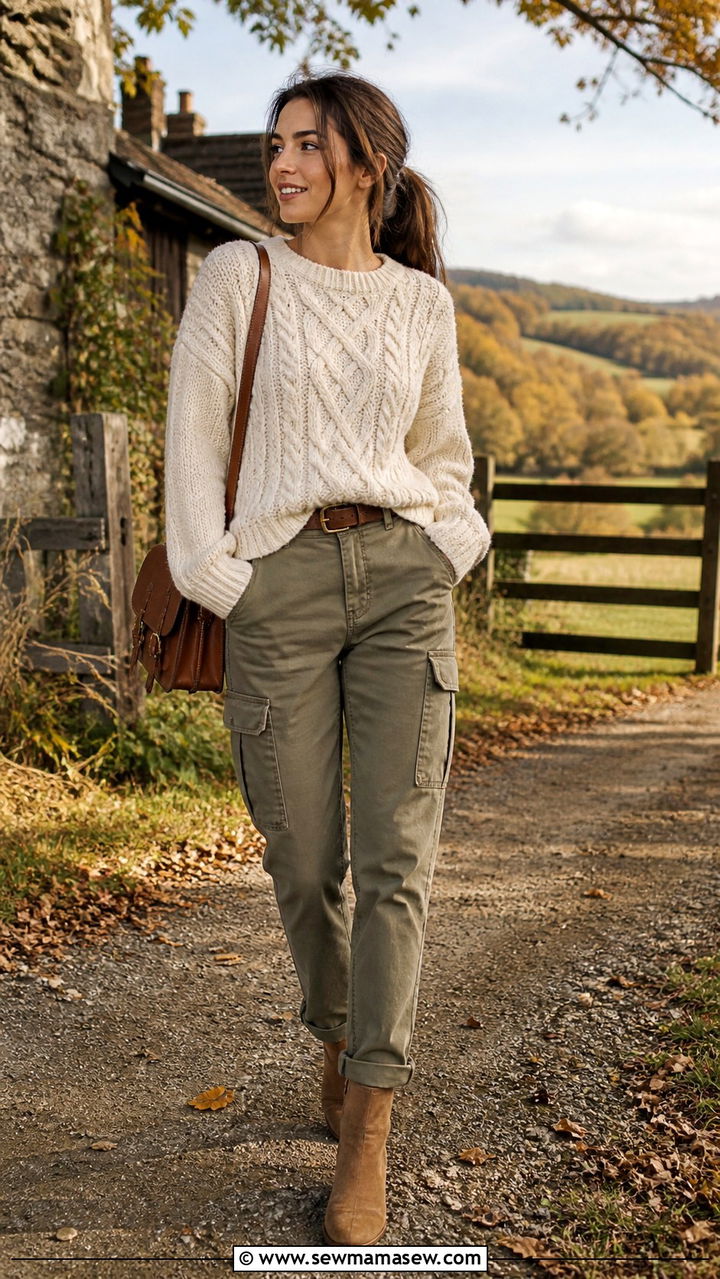 Cable Knit Sweater and Cargo Pants Outfit - 40 cargo pants outfits ideas