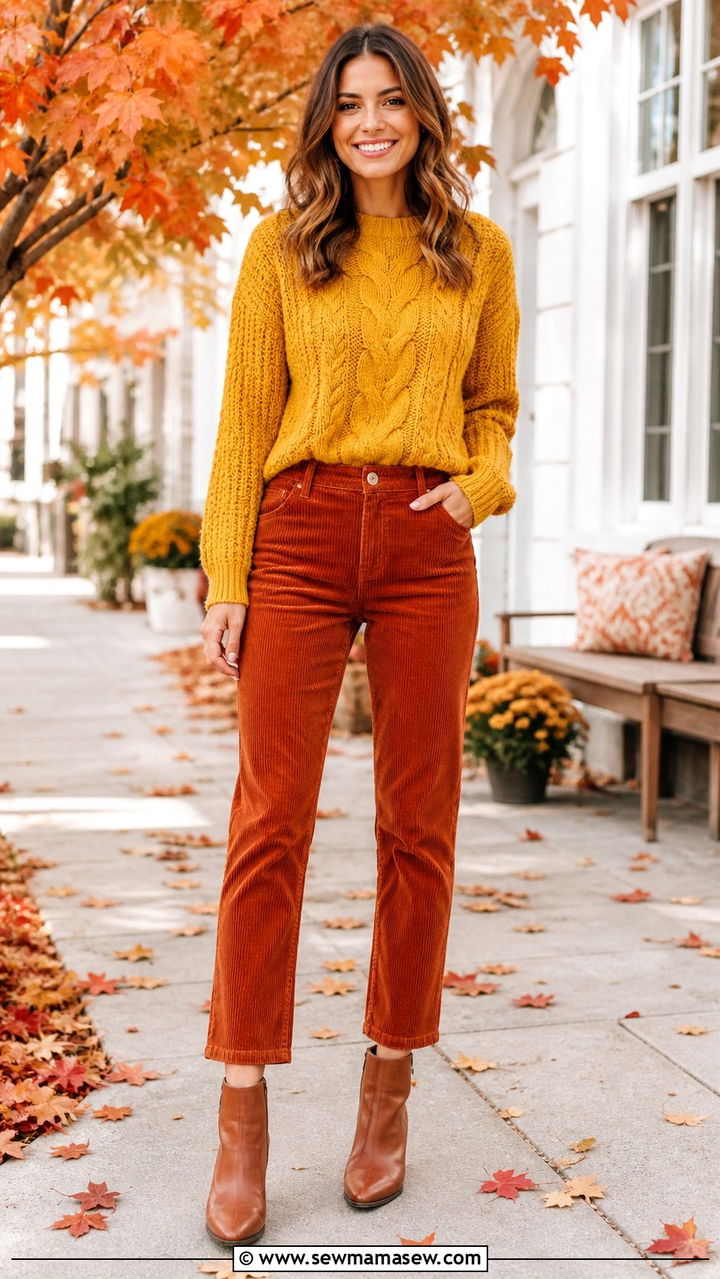 Cable Knit Sweater and Corduroy Pants - 40 back to school outfits