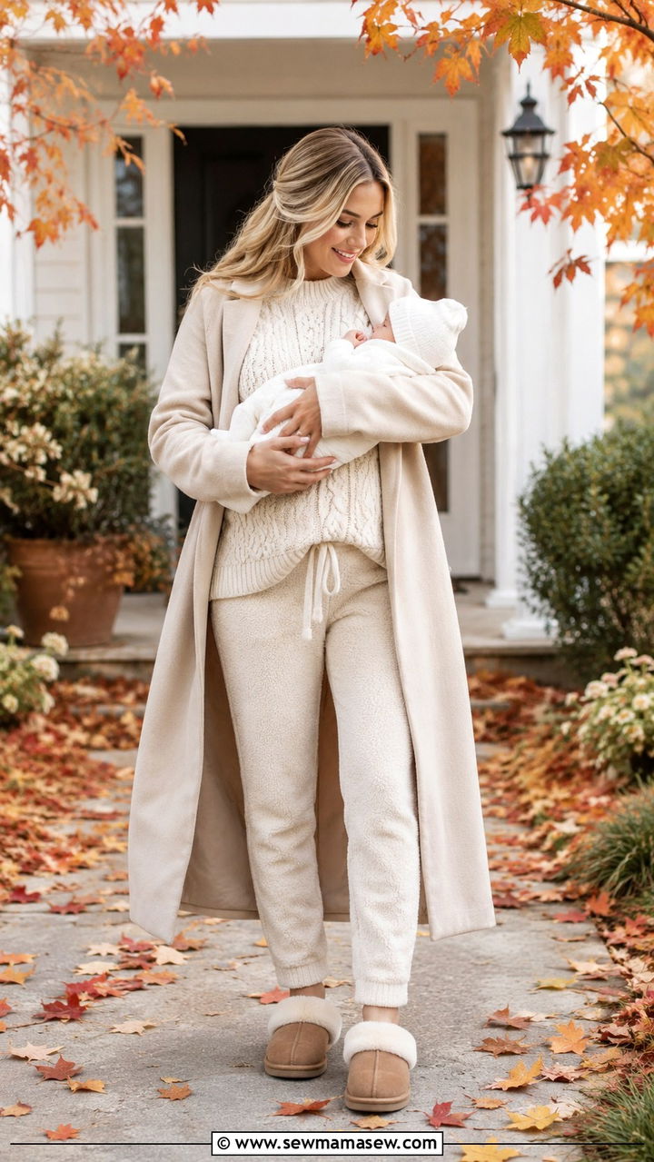 Cable Knit Sweater and Cozy Joggers - 20 Maternity outfit ideas come home outfit