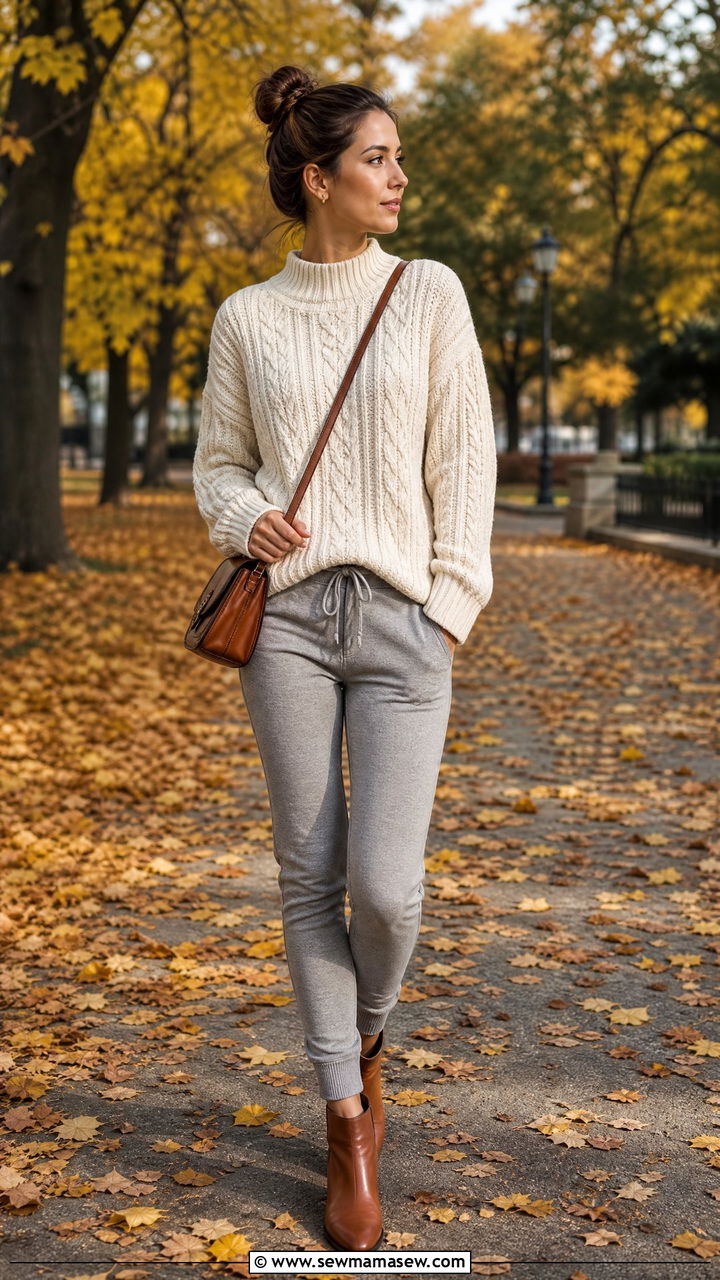 Cable Knit Sweater and Jogger Look - 30 classy athleisure outfit ideas