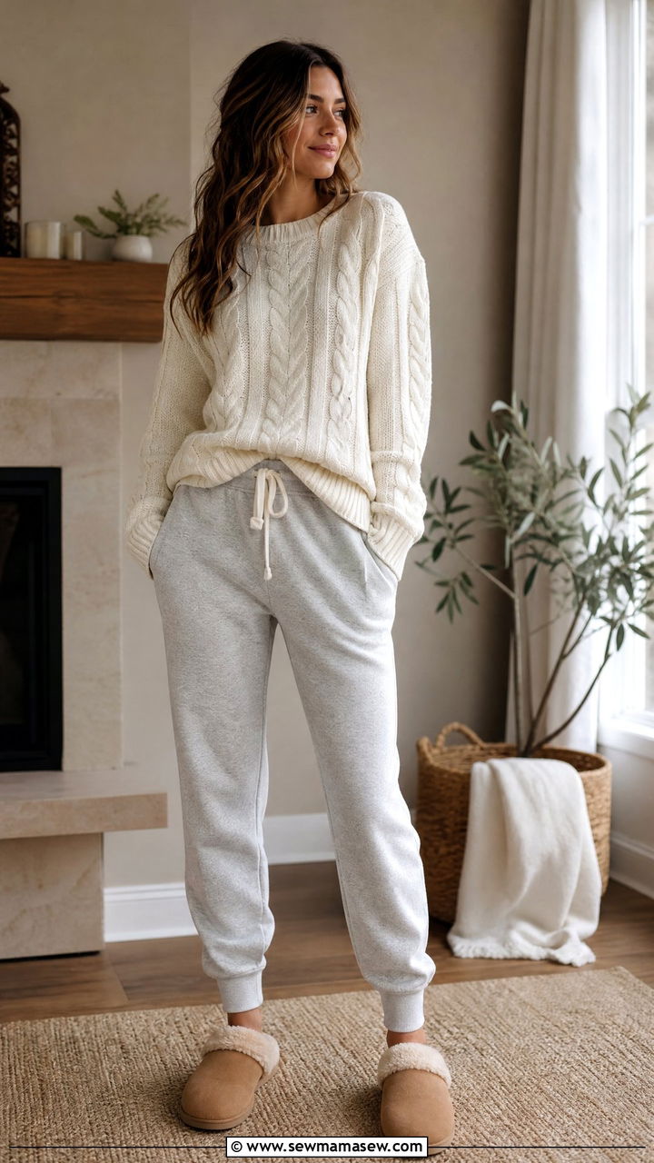 Cable Knit Sweater and Joggers - 25 Cozy sick day outfit ideas