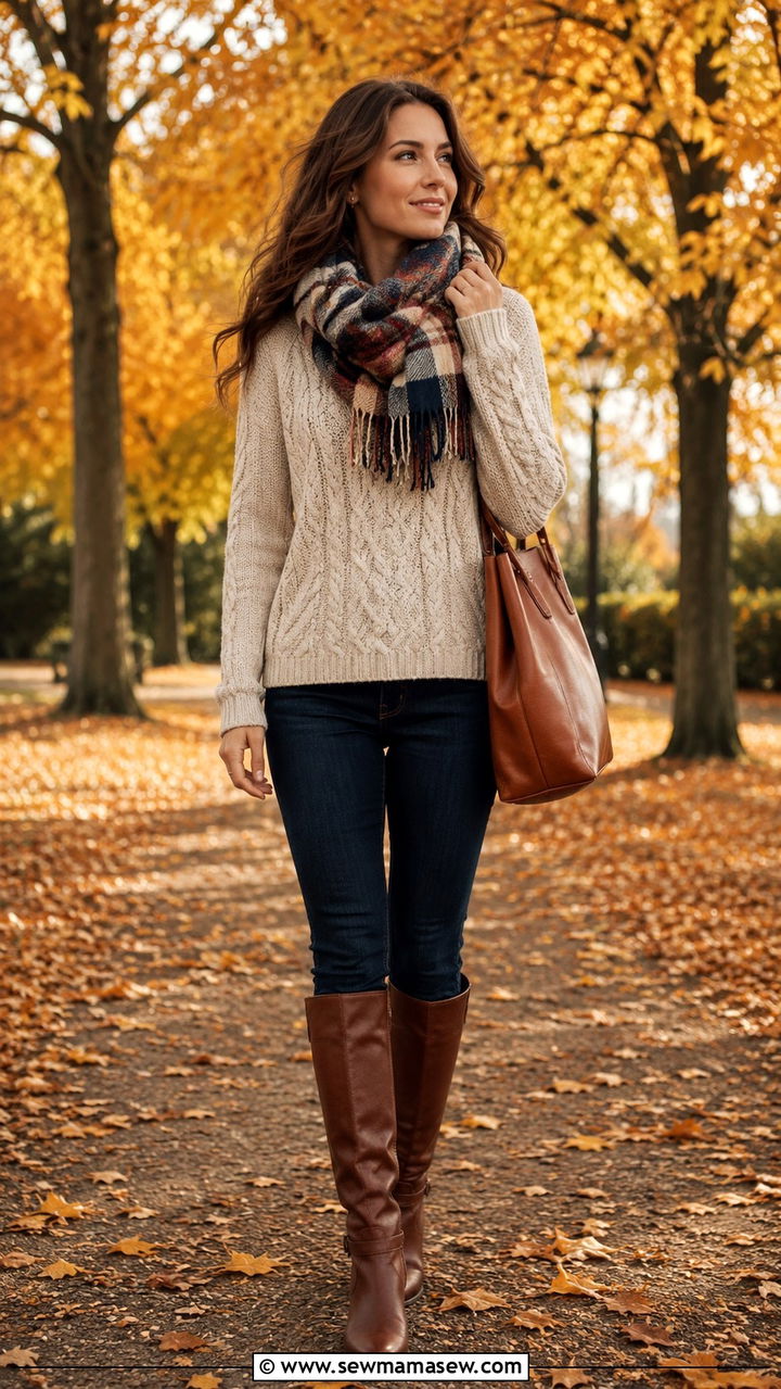 Cable Knit Sweater and Riding Boots Outfit - 25 Old money outfit ideas with riding boots