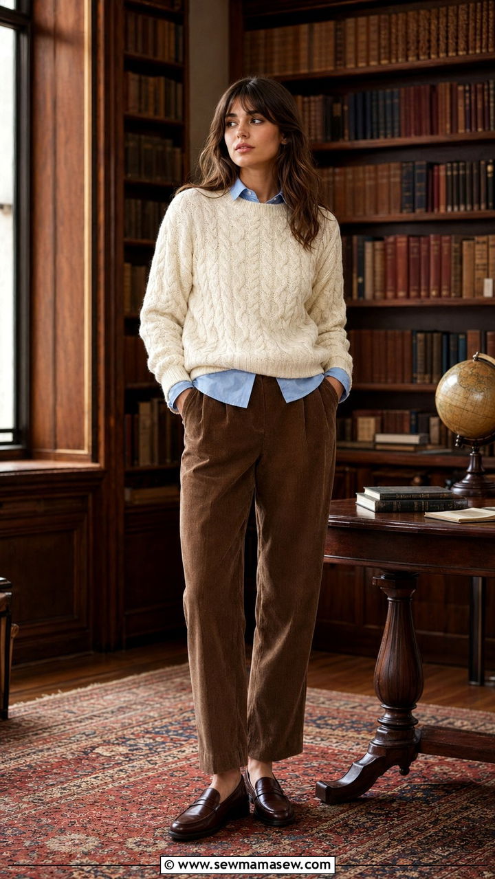 Cable Knit Sweater over a Collared Shirt - 35 Back to school outfit ideas 2026