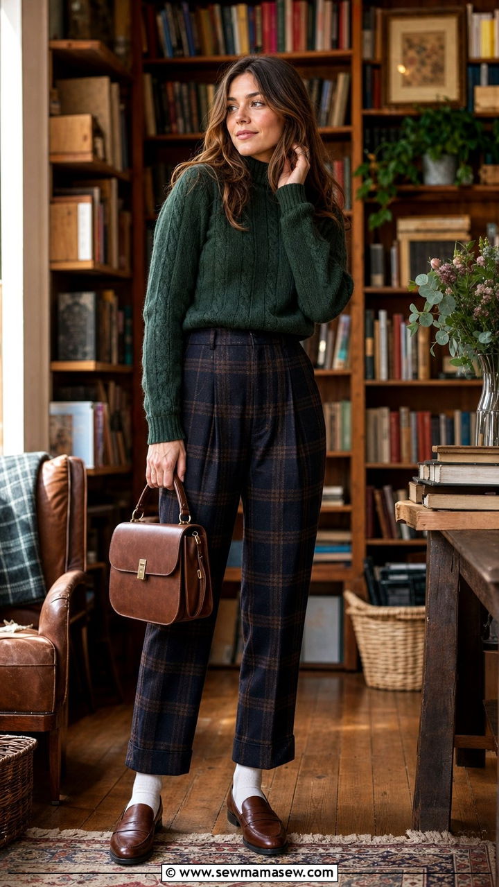 Cable Knit Sweater with Plaid Trousers - 25 Copenhagen outfits inspo