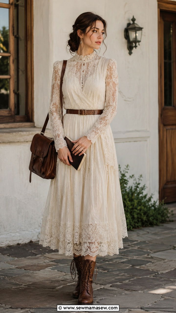 Cable Knit Vest With Lace Trim Blouse and Paperbag Trousers - 20 Poetcore outfit ideas Dead Poets Society vibe