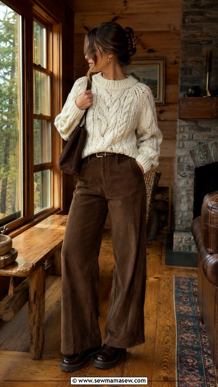 Cable Knit Wool Sweater and Corduroy Trousers - 30 Old money capsule wardrobe
