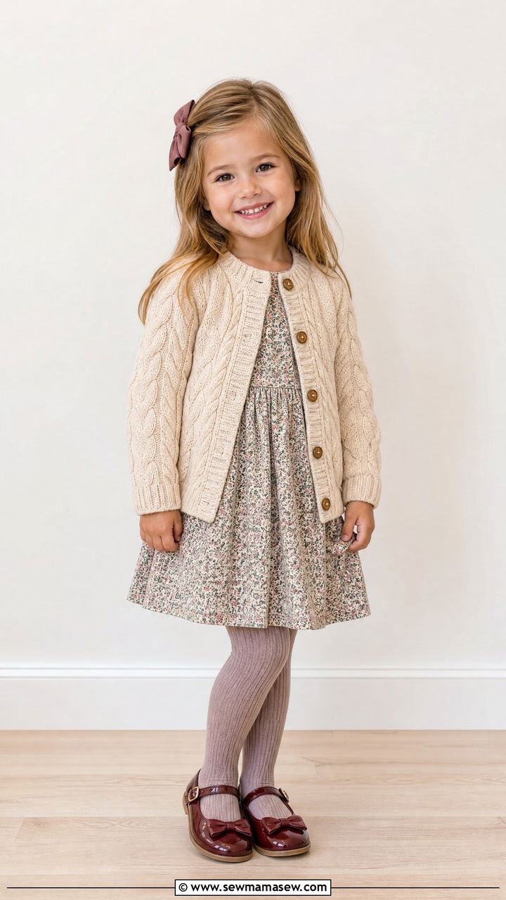 Cable knit cardigan Mary Janes preschool outfit - 30 Preschool outfit ideas
