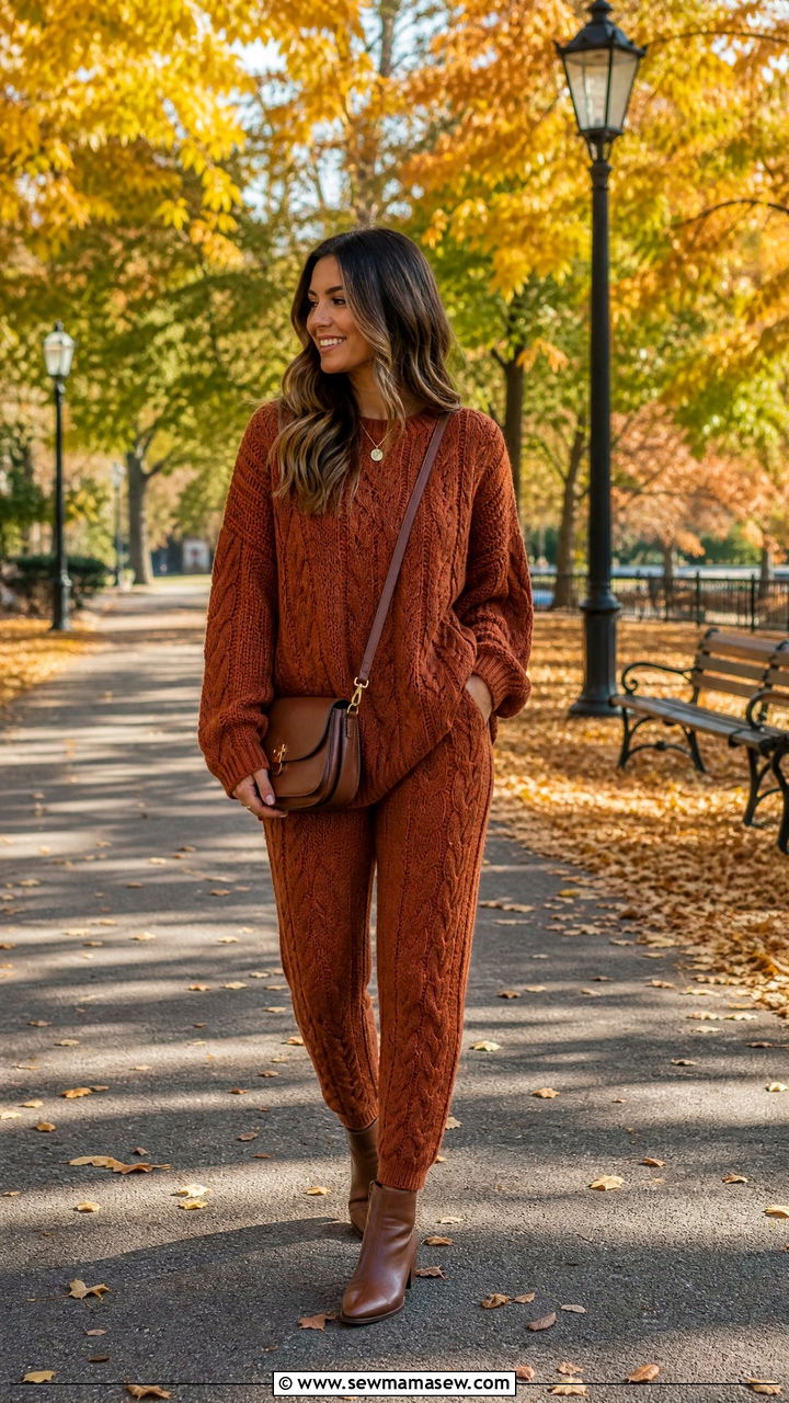 Cable knit set with ankle boots - 25 Knit matching set outfit ideas