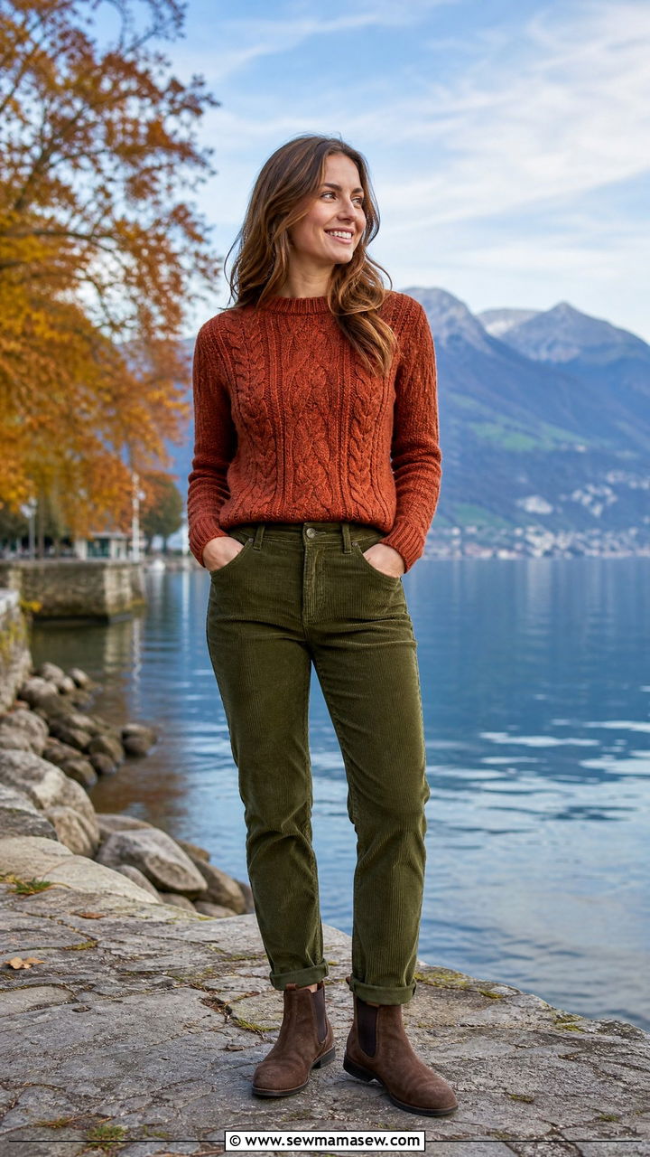 Cable knit sweater and corduroy pants Lucerne - 35 Lucerne outfit ideas