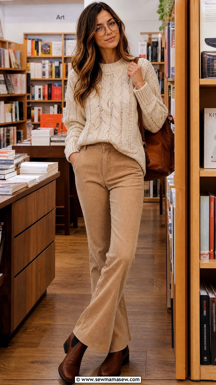 Cable knit sweater and corduroy pants light academia outfit - 25 Light academia outfit ideas 2026