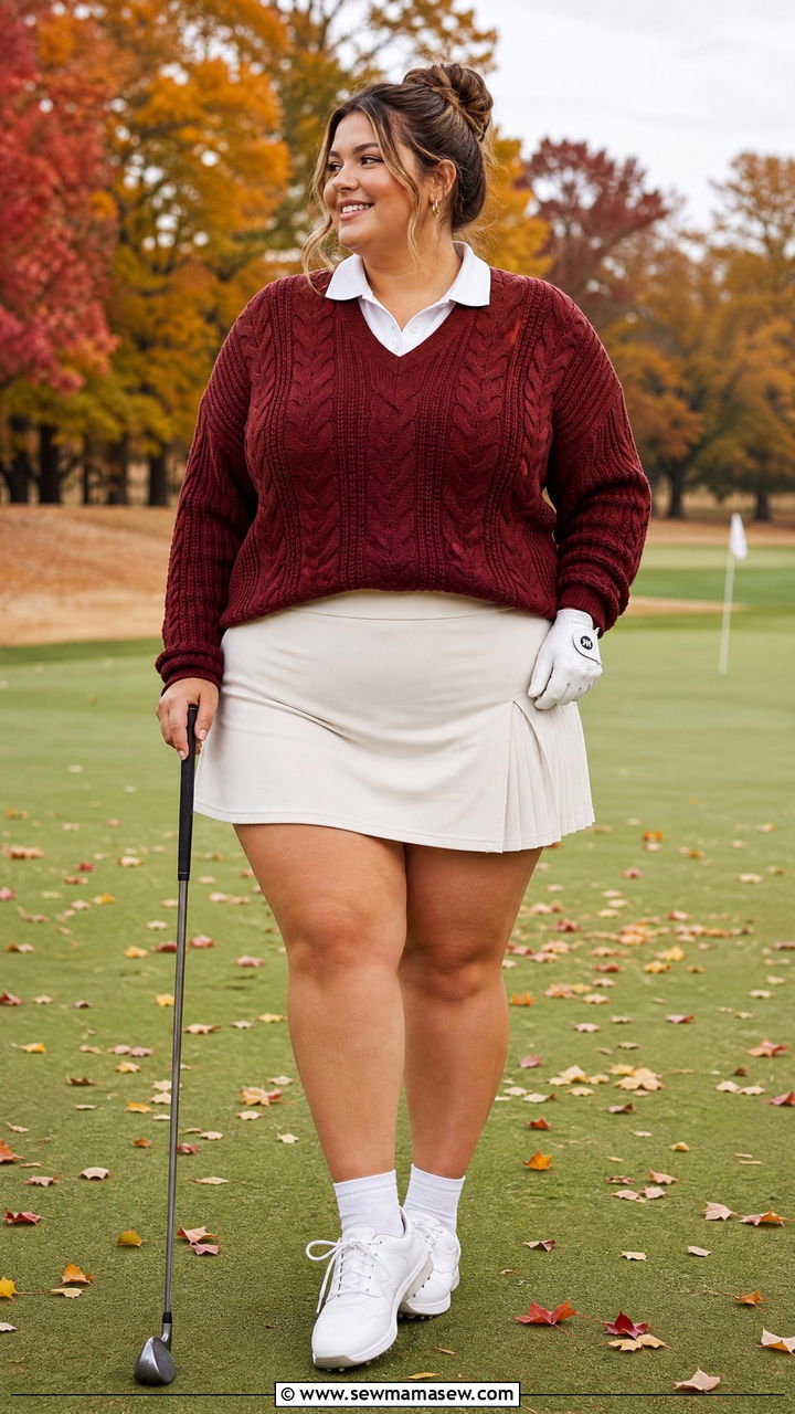 Cable knit sweater and golf skort plus size - 25 Golf outfit ideas plus size