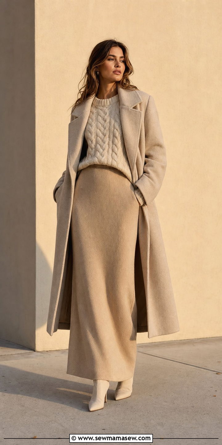 Cable knit sweater and maxi skirt outfit - 35 Cable knit sweater outfit ideas