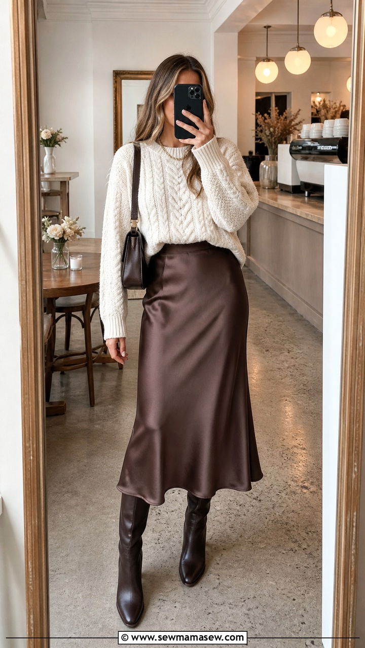 Cable knit sweater and midi slip skirt - 40 What to wear in Sydney