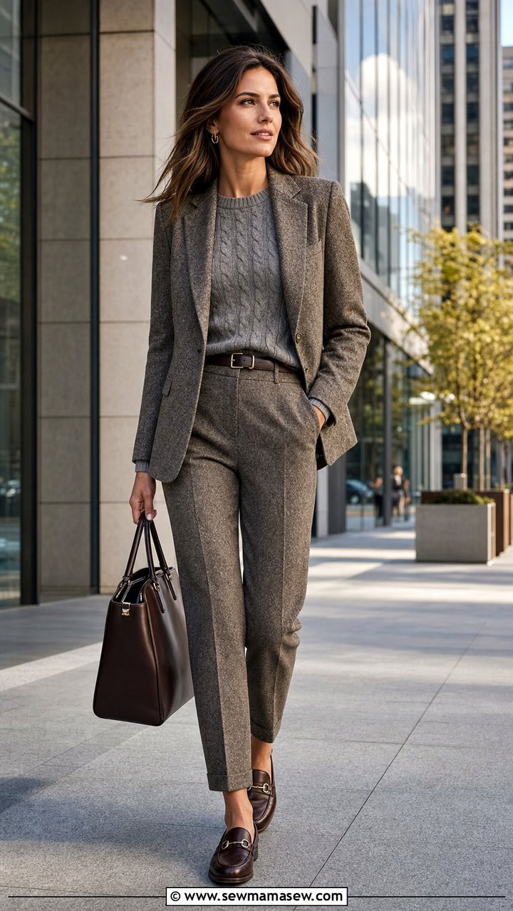 Cable knit sweater layered under a blazer - 35 Cable knit sweater outfit ideas