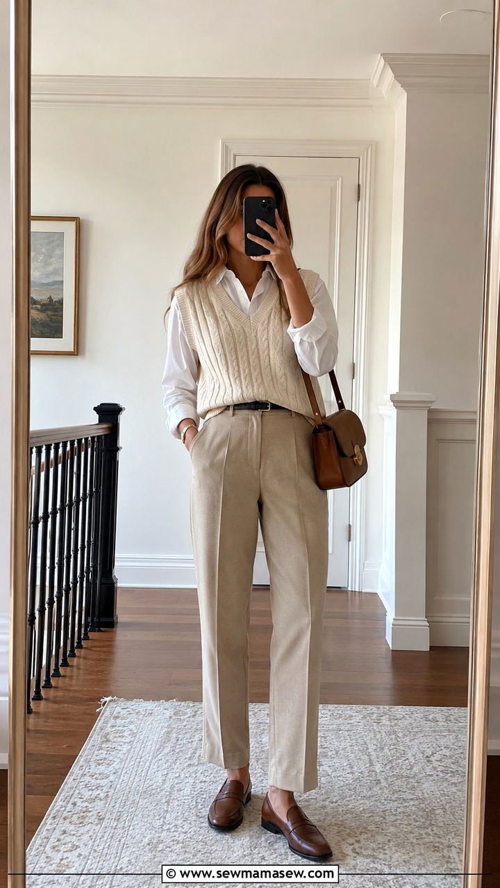 Cable knit sweater vest with white button down - 25 Old money outfit ideas on Amazon