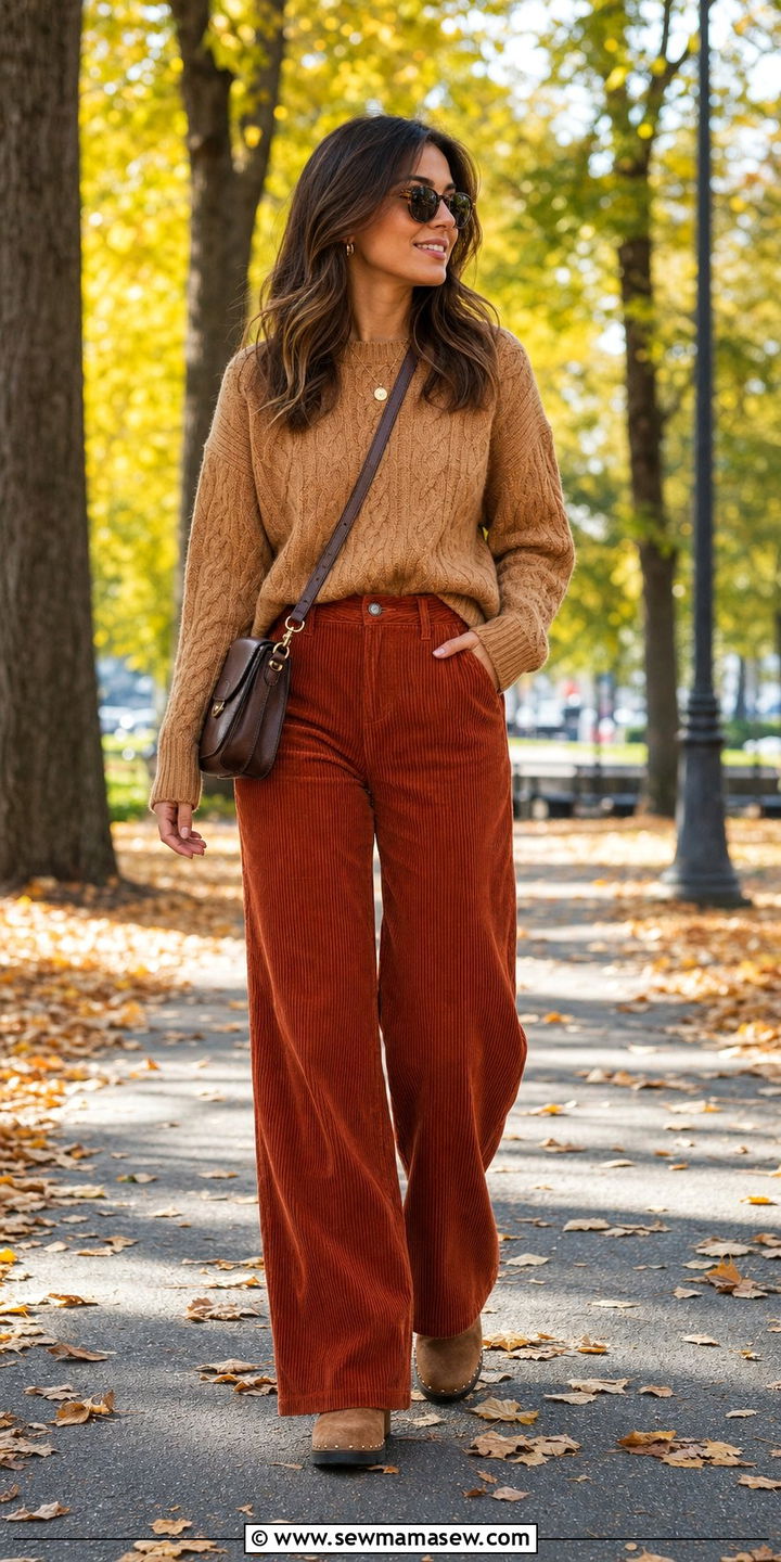 Cable knit sweater with corduroy pants - 35 Cable knit sweater outfit ideas