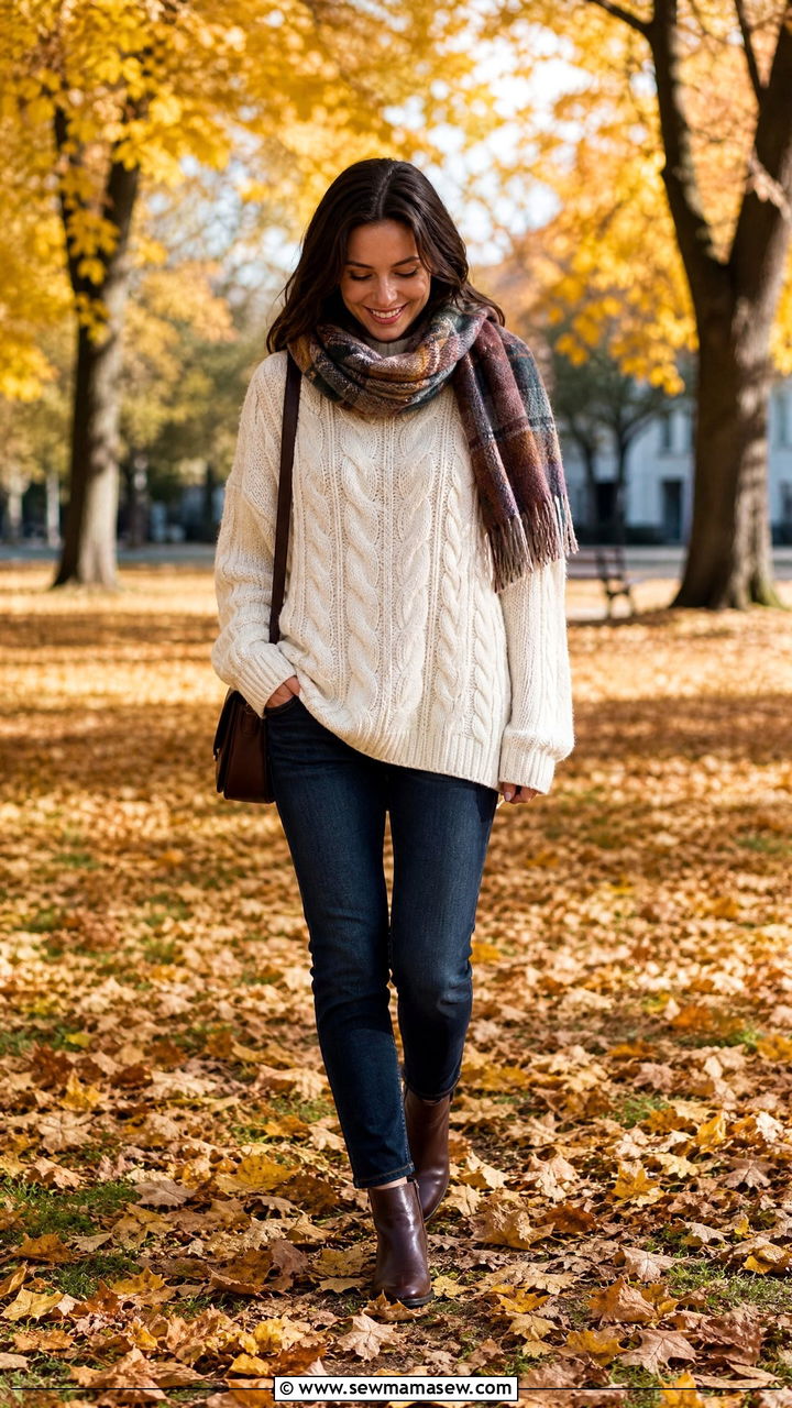 Cable knit sweater with dark denim - 30 Elevated casual outfit ideas for women over 50