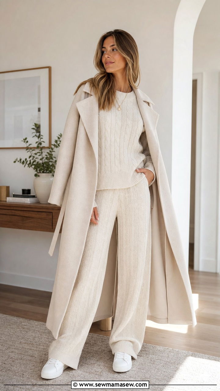 Cable knit sweater with matching knit pants - 35 Cable knit sweater outfit ideas