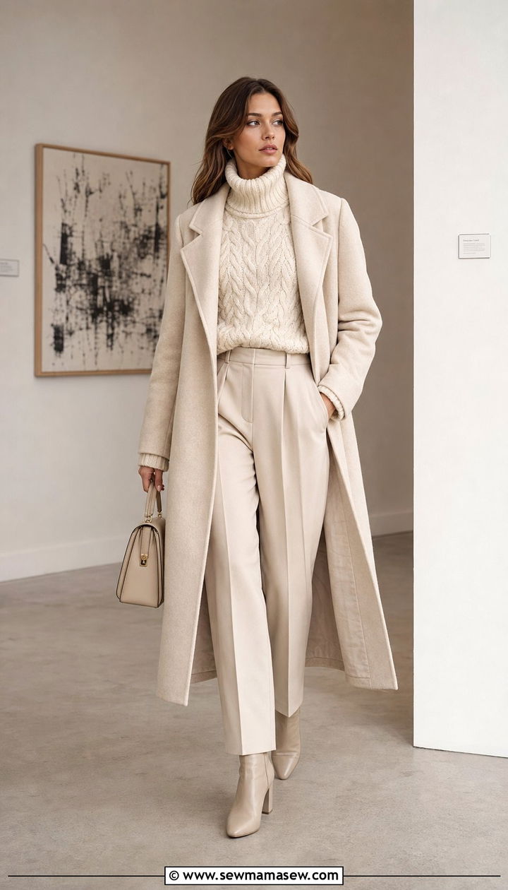 Cable knit turtleneck sweater with trousers - 35 Cable knit sweater outfit ideas