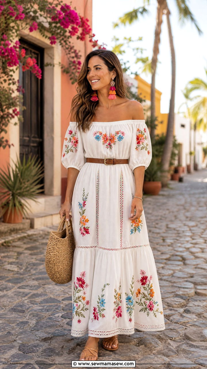 Cabo Embroidered Maxi Dress - 25 Cabo vacation outfit ideas