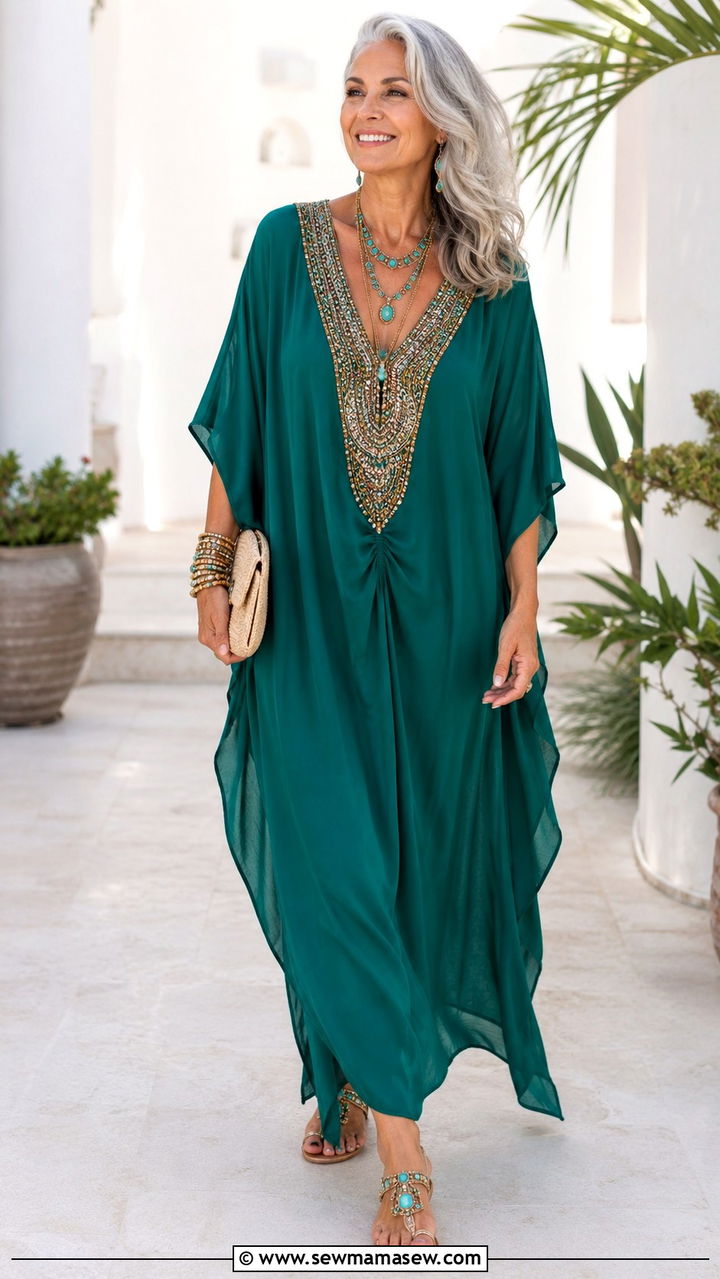 Caftan With Statement Jewelry - 30 Party outfits for women over 60