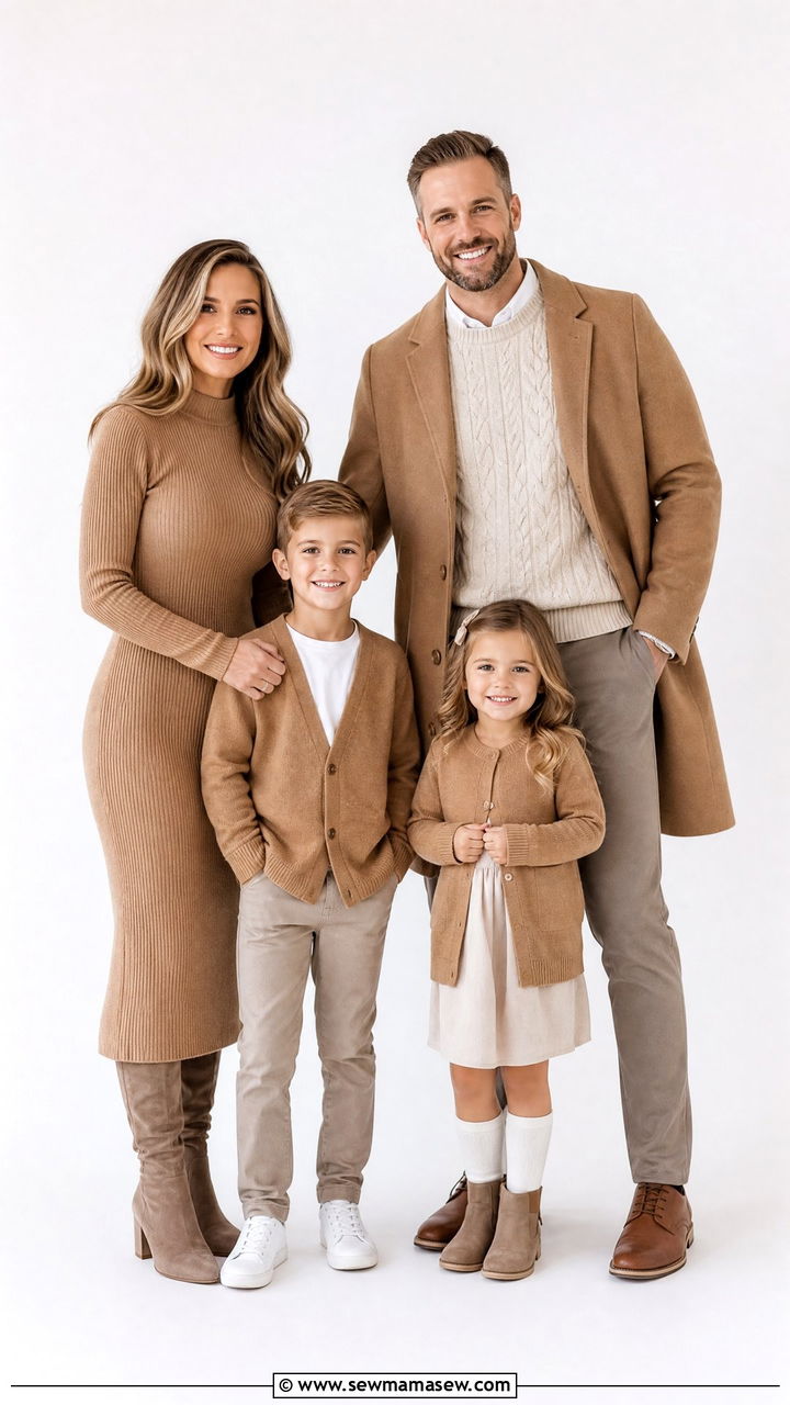 Camel And Taupe Neutral Family Photo Outfits - 30 Elegant family photo outfit ideas
