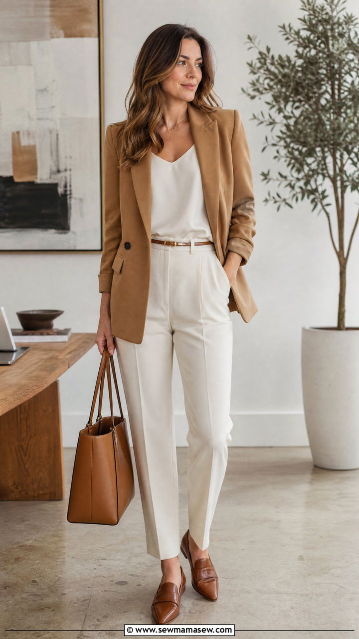 Camel Blazer With Cream Trousers - 35 Modern business casual outfits