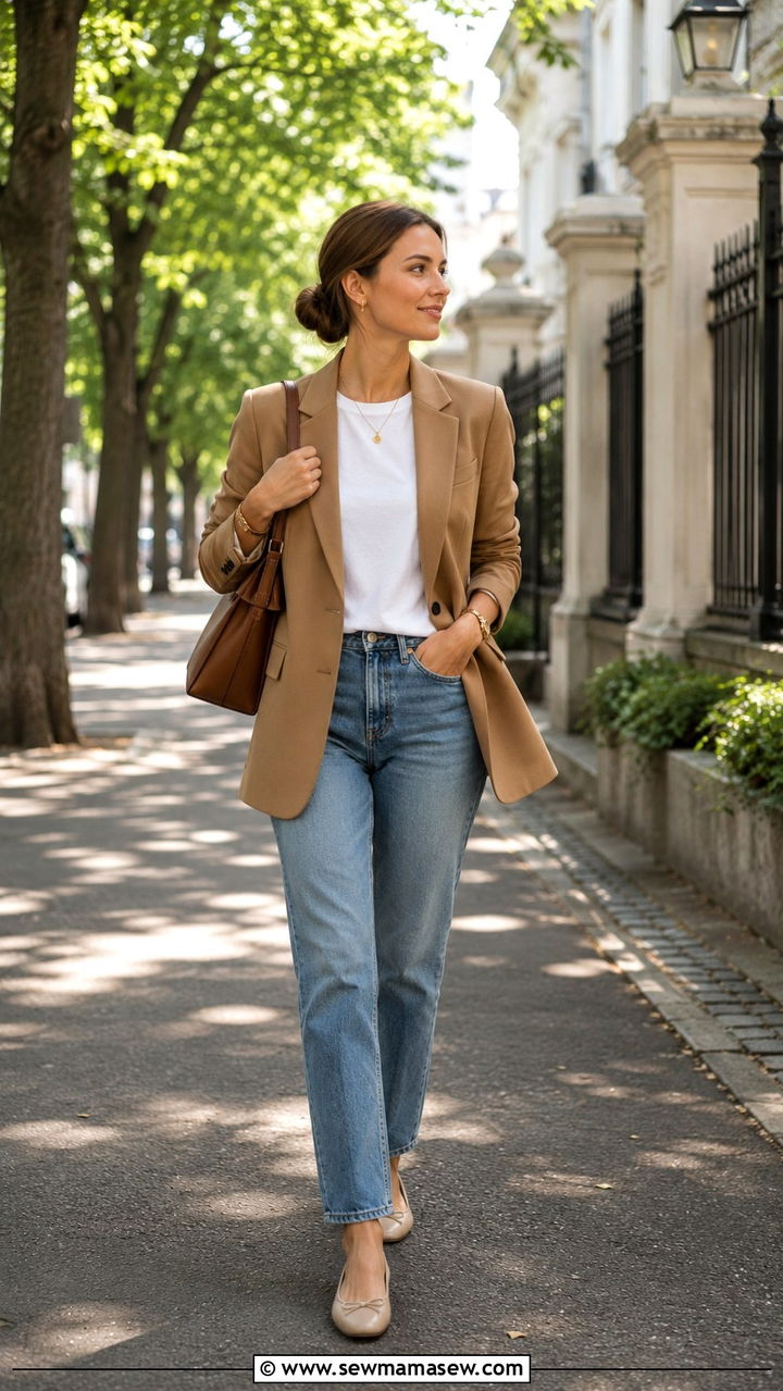 Camel Blazer With Straight Leg Jeans - 30 Old money outfit ideas spring 2026