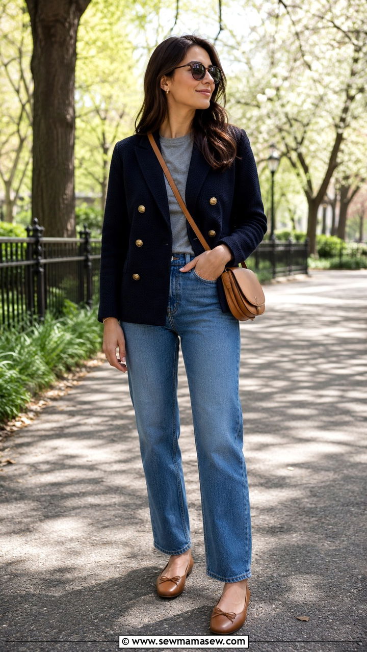 Camel Blazer with White Tee and Ivory Trousers - 30 Spring outfits in neutral