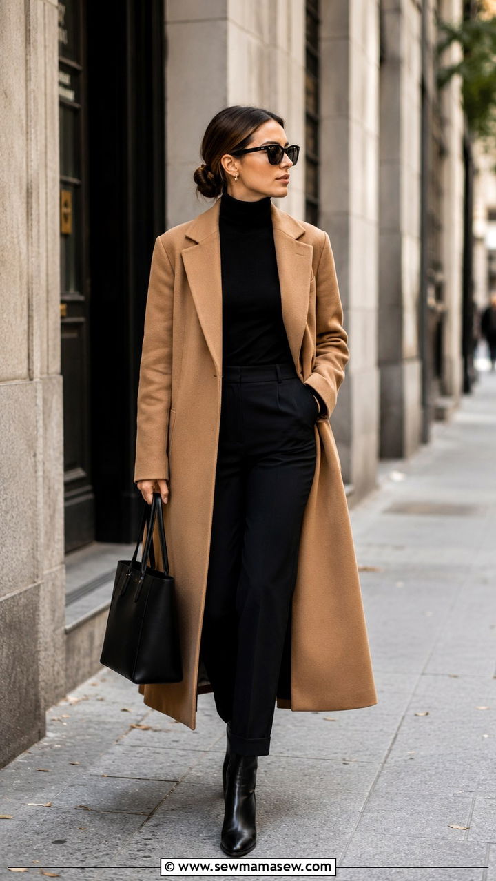 Camel Coat Over All Black Outfit Classy Outfit - 30 classy outfits to copy