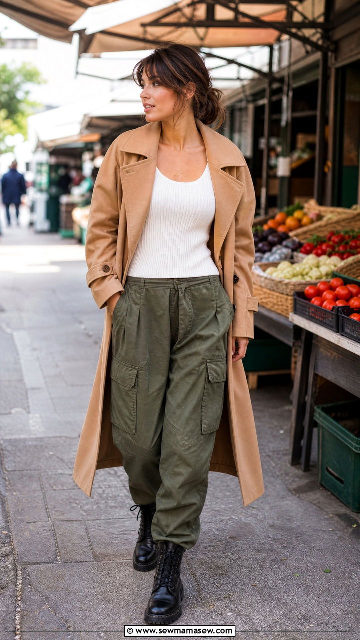 Camel Coat With Cargo Pants and Combat Boots - 25 Camel coat outfit ideas 2026