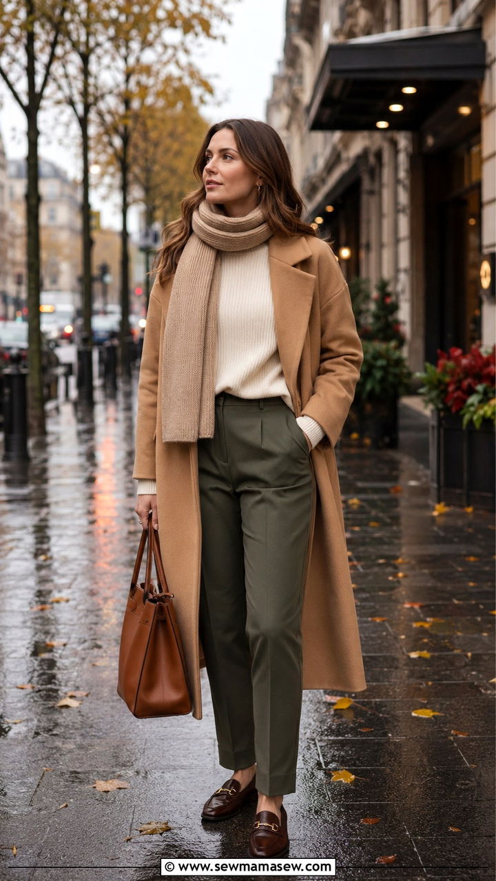 Camel Coat With Cream Sweater And Olive Trousers Outfit Light Academia - 30 casual light academia outfits