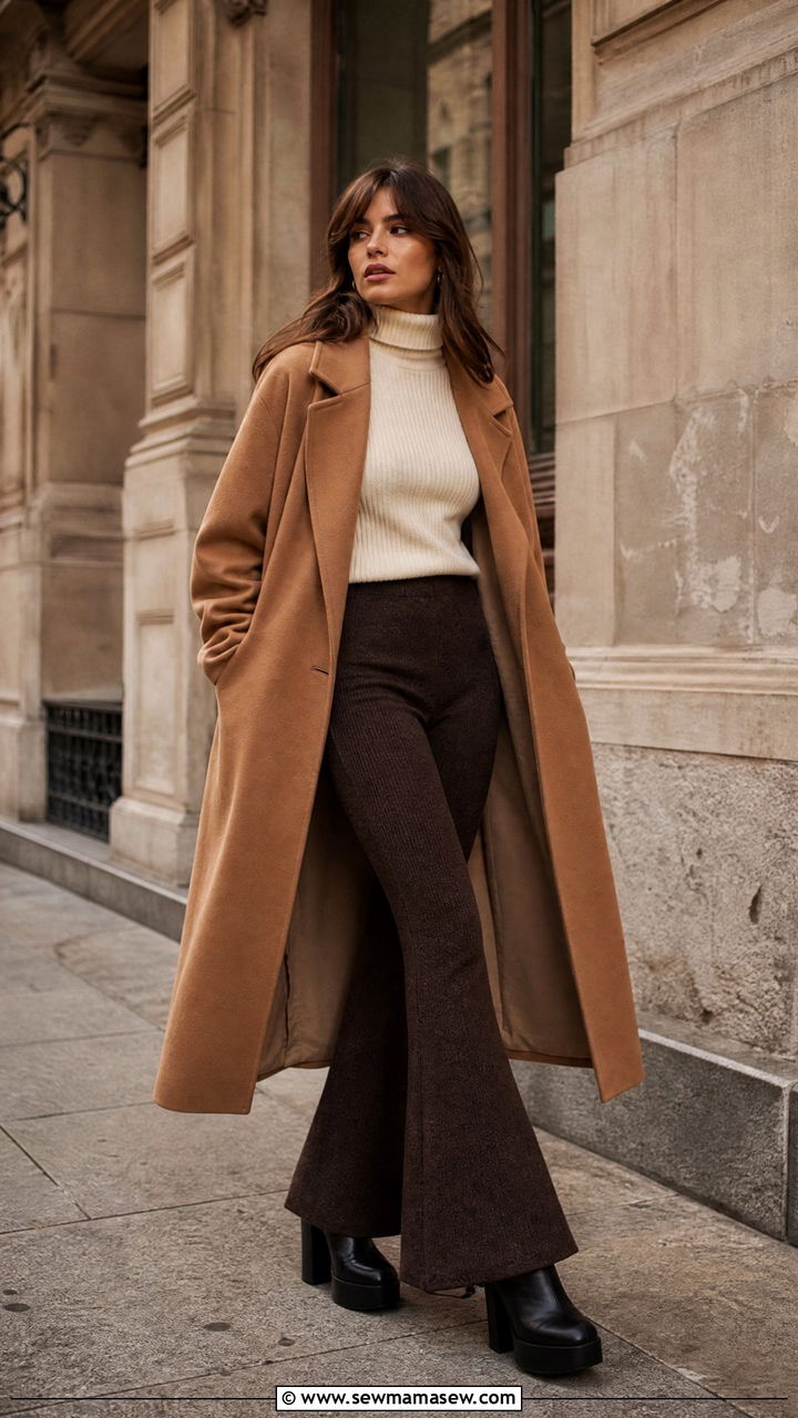 Camel Coat With Flared Trousers and Platform Boots - 25 Camel coat outfit ideas 2026