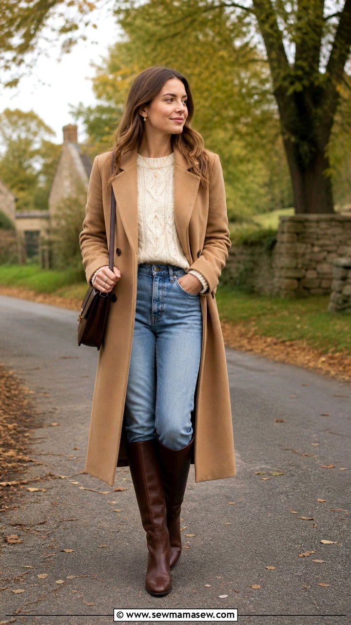 Camel Coat With Riding Boots Outfit - 40 Old money outfit ideas