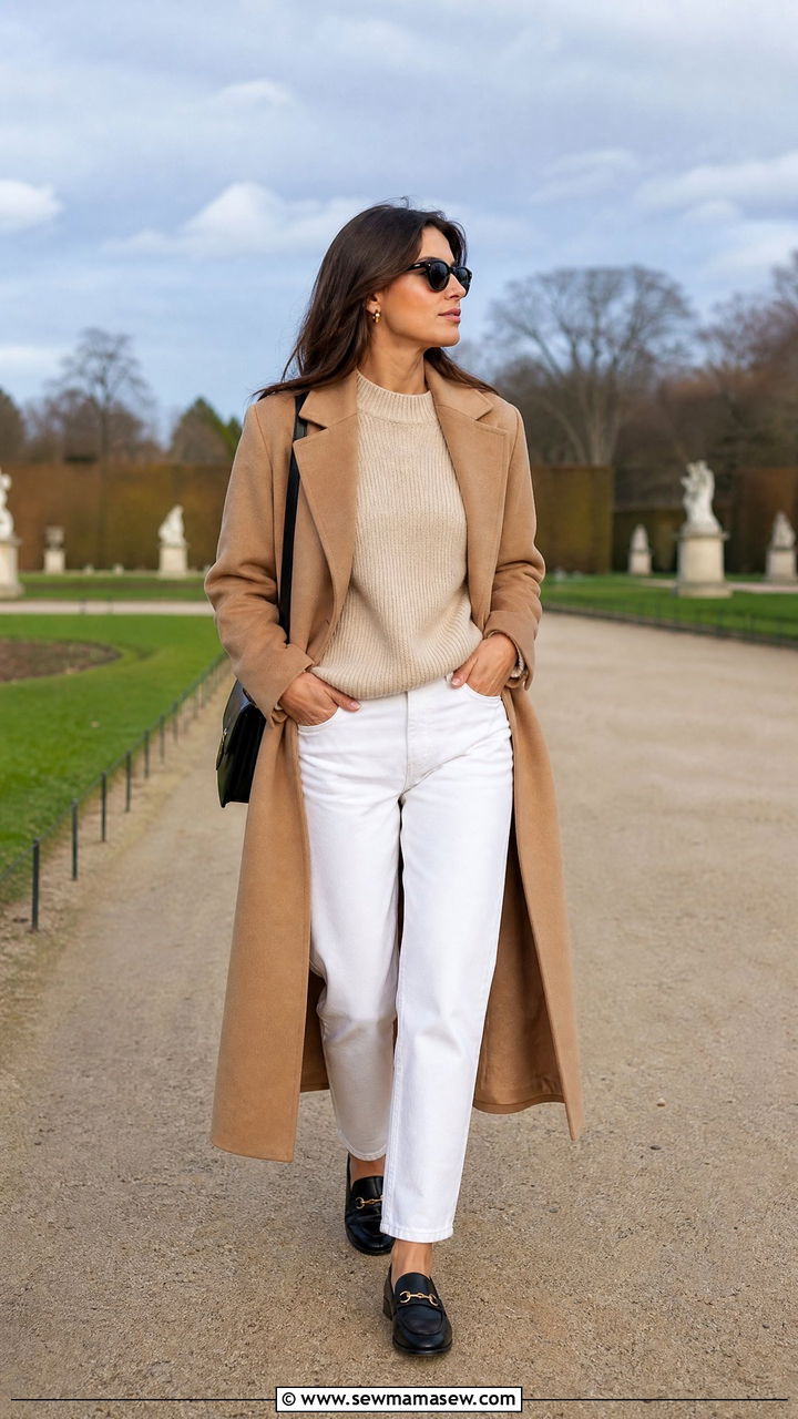 Camel Coat With White Jeans and Loafers - 25 Camel coat outfit ideas 2026