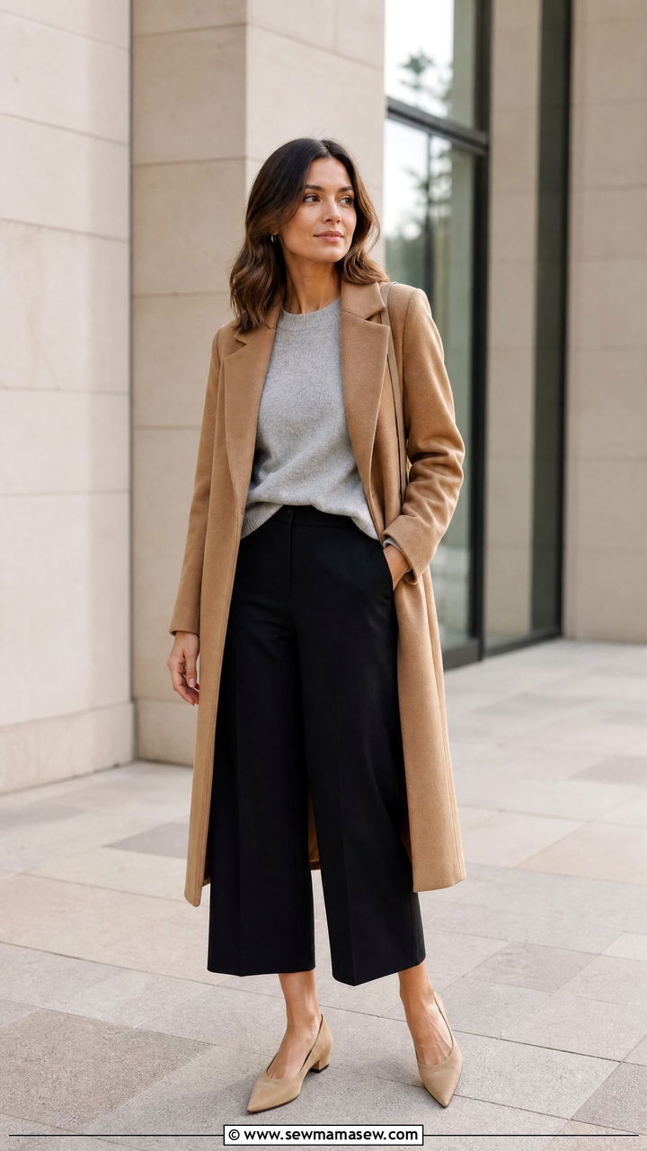 Camel Coat With a Sweater and Wide Leg Cropped Pants - 25 Camel coat outfit ideas 2026