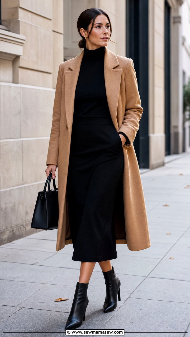 Camel Coat and All Black Outfit - 30 elegant outfits ideas