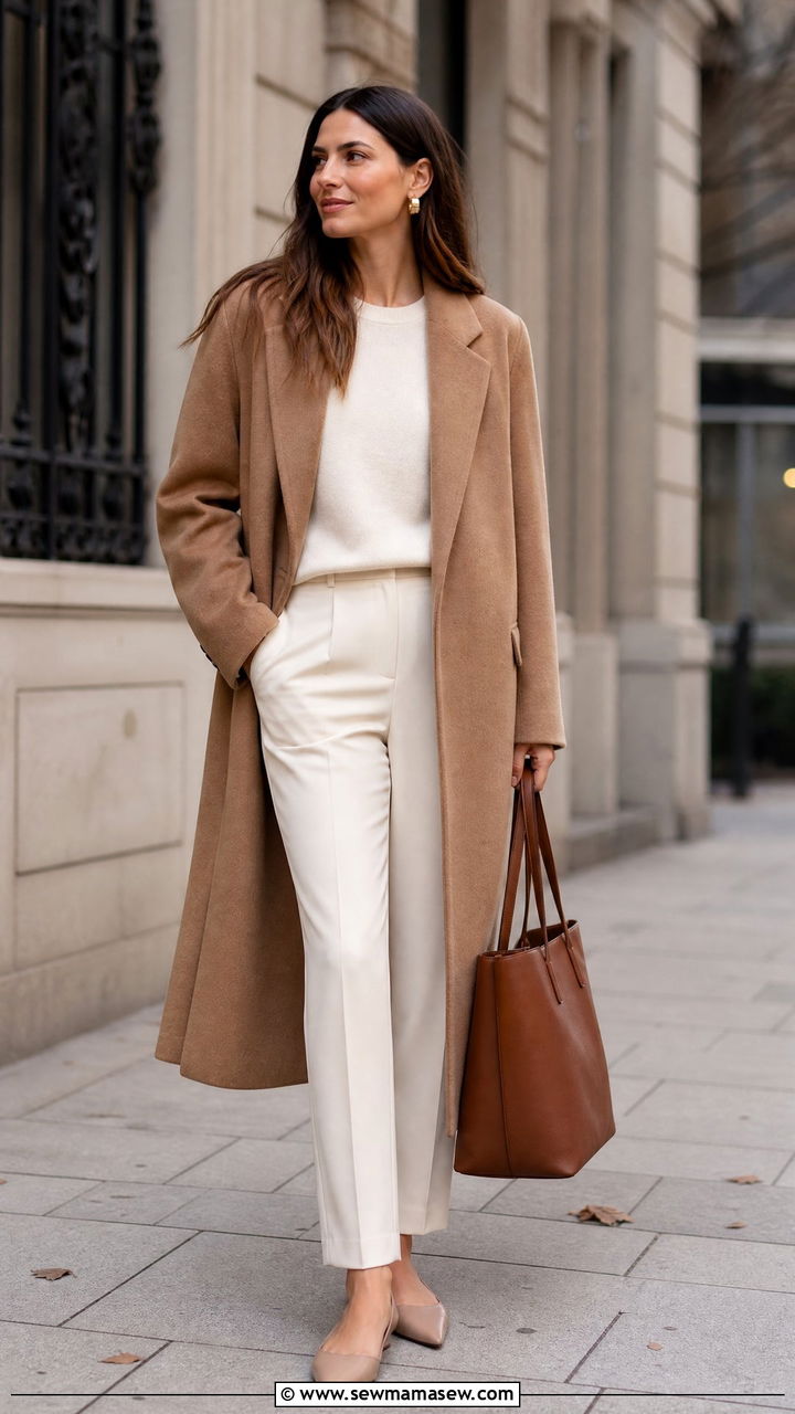 Camel Coat and Ivory Sweater Work Outfit - 35 Minimalist work outfit ideas